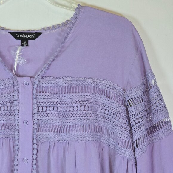 Davi & Dani Women's Lilac Balloon 3/4 Sleeve Crochet Lace Blouse Tops, 1X, NWT - Picture 2 of 9